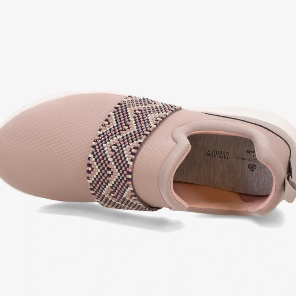 Clarks Slip-On Athletic Sneaker in Blush Pink with Multicolor Beaded Strap - Picture 7 of 12